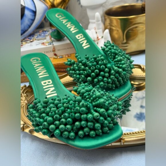 🆕 GIANNI BINI 🧿 NWOB Lonzo Beaded Square Toe Slide Sandals, Savory Green, Sz 8 - Picture 8 of 14